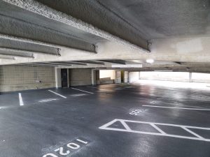 Interior view of parking structure after restoration