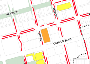 Portion of a map showing downtown parking occupancy in Boulder