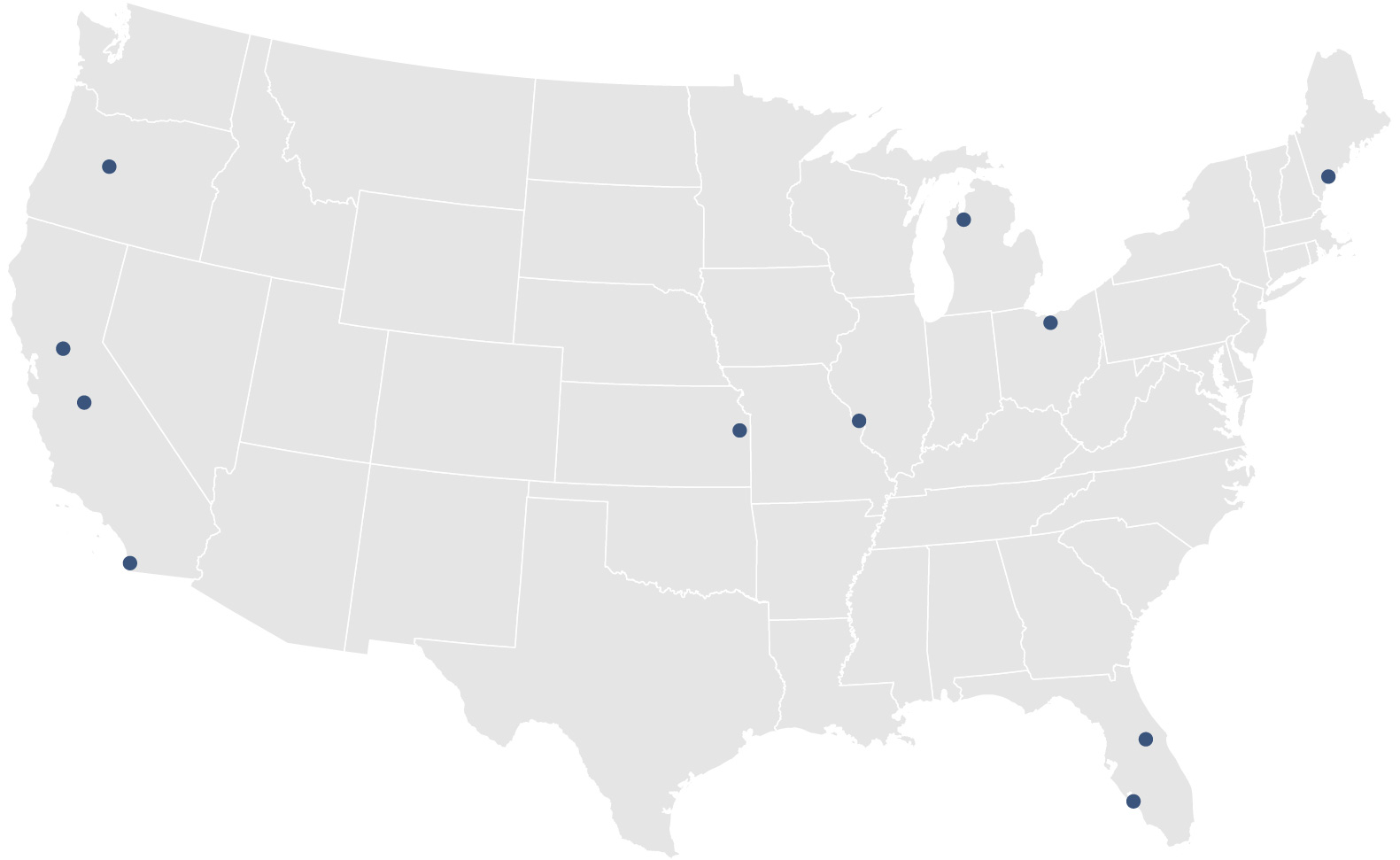 Map of Walker office and remote expert locations