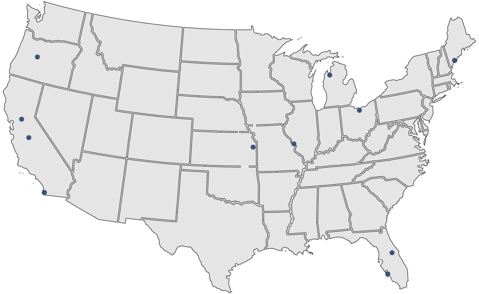 Map of Walker office and remote expert locations