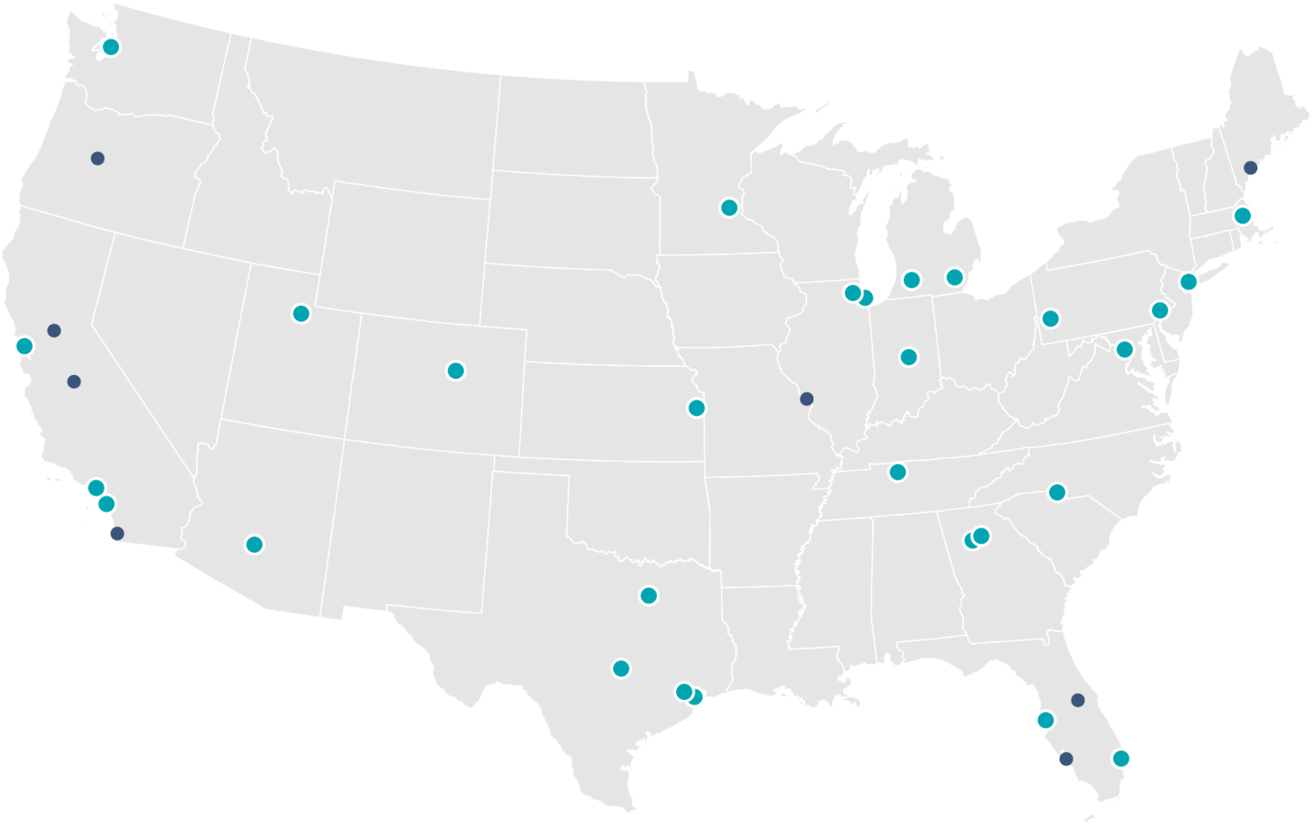 Map of Walker office and remote expert locations